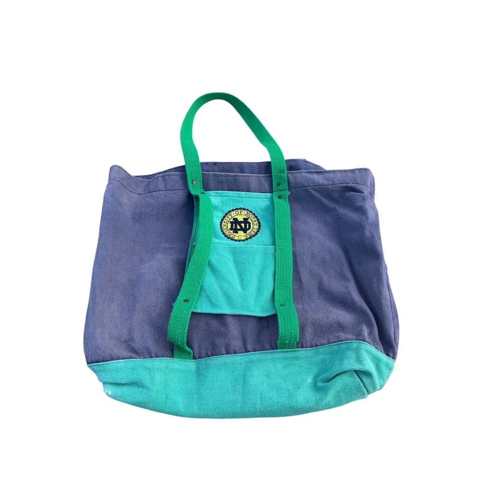 Vintage Notre Dame Canvas Tote Bag - Blue/Green